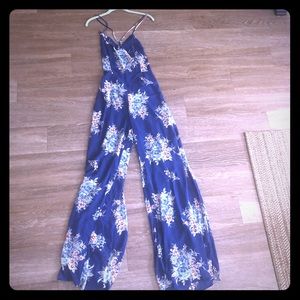 Navy floral print flowy jumpsuit